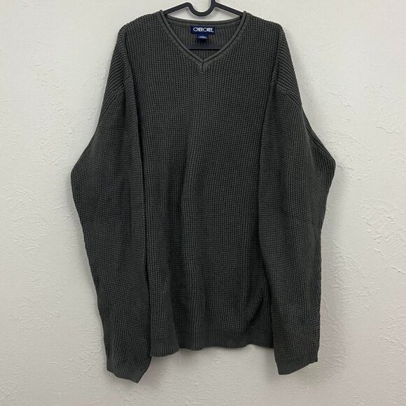 ashy green vintage 90s oversized essential basic vneck cotton knit sweater - Picture 3 of 8